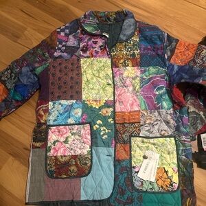 Stunning 220 Hickory 100% Silk Reversible Floral Patchwork Jacket nwt